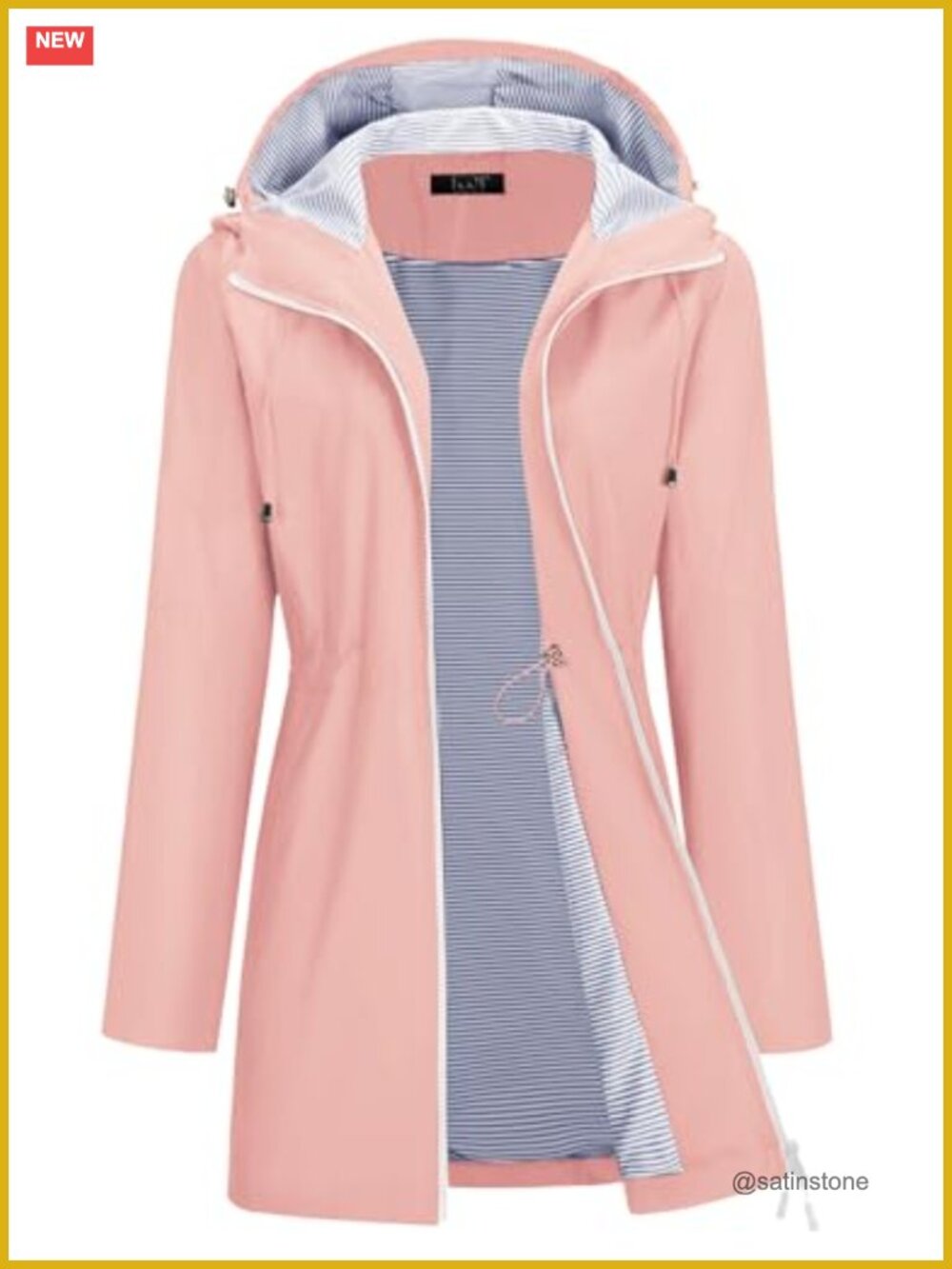 Waterproof Hooded Long Trench Coat Rain Jacket Lightweight Lined with Zipper